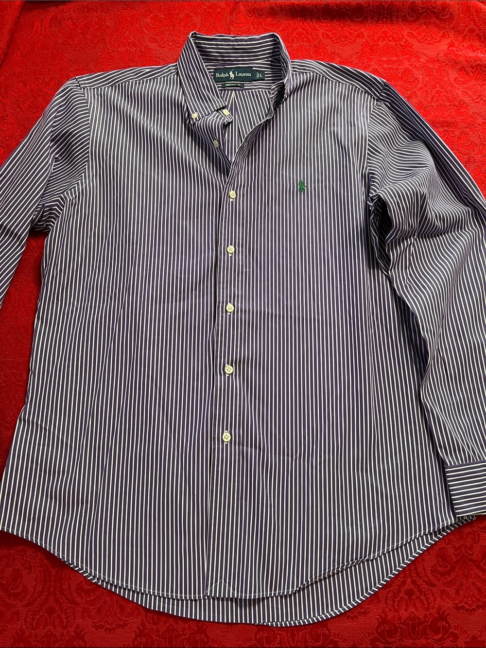 Polo Ralph Lauren Men's L Purple White Stripe Custom Fit Button Down Shirt